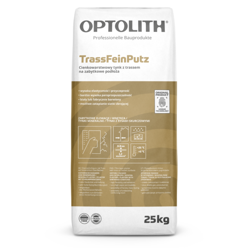 OPTOLITH Optosan TrassFeinPutz 0.5mm Cienkowarstwowy tynk z trassem na zabytkowe podłoże 25kg